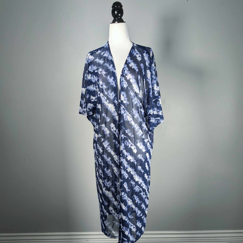 NWT Urban Diction | Blue Abstract Sheer Short-Sleeve Open Cover Up - M